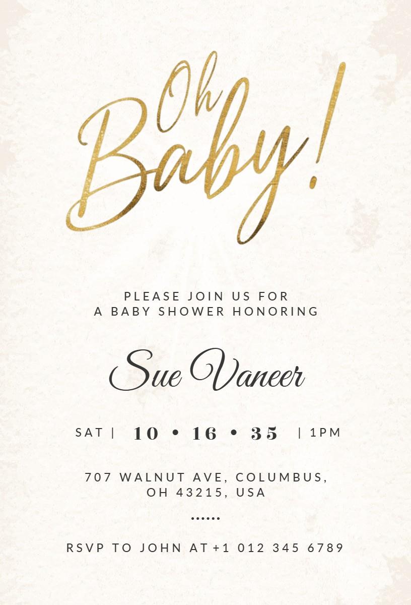 Chic Oh Baby Elegant Gold Baby Shower Invitation Template