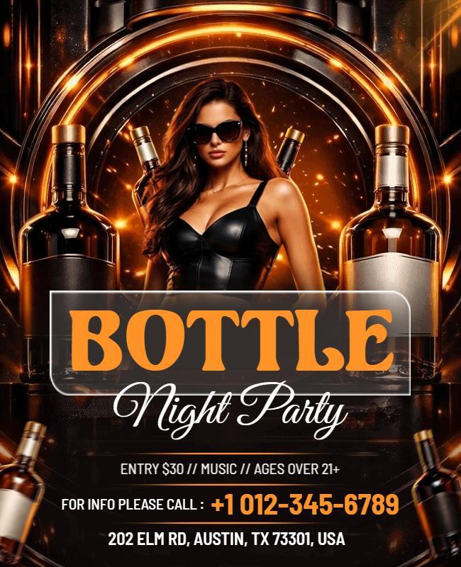 Chic Orange Black Bottle Night Party Celebration Flyer Template