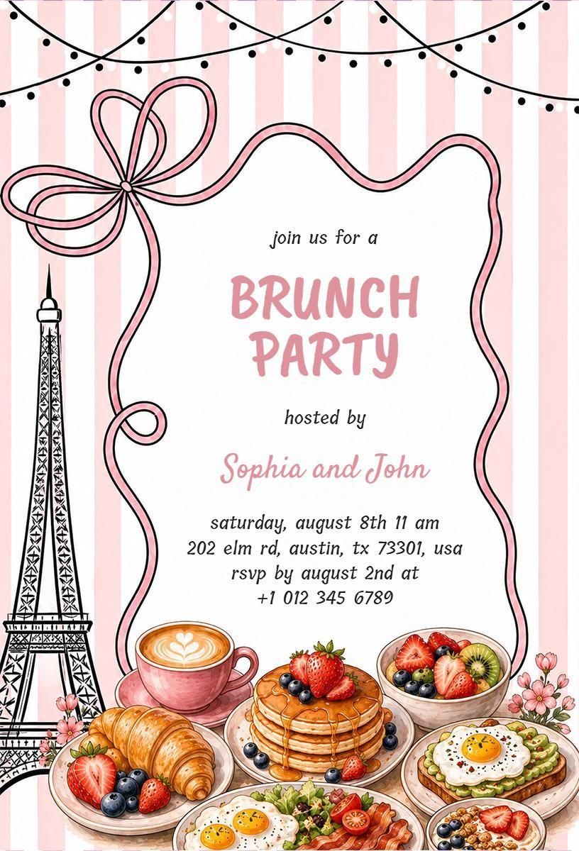 Chic Parisian Style Brunch Party Celebration Invitation Template