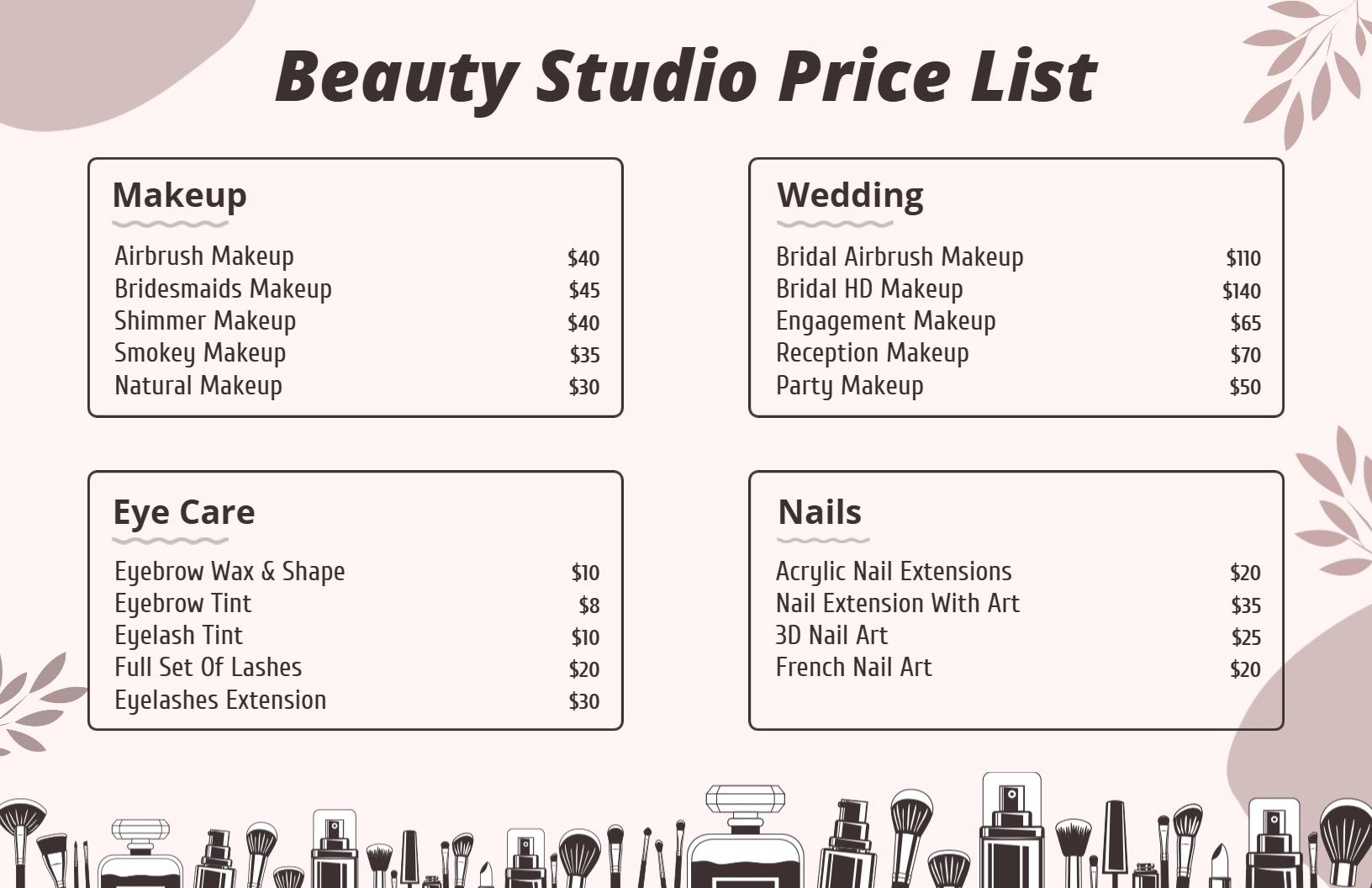 Chic Pastel Beauty Studio Price List Template