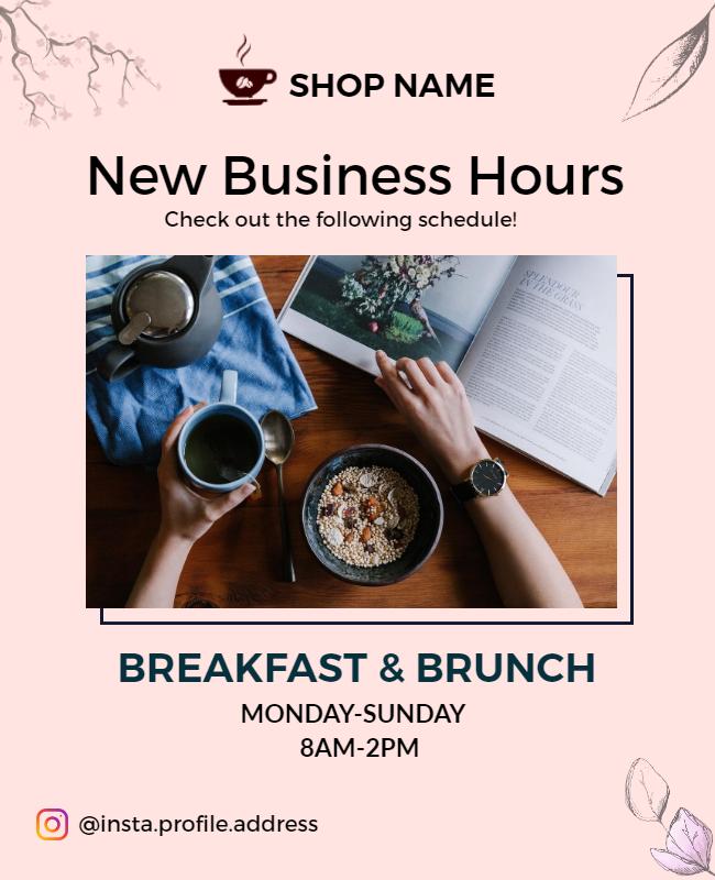 Chic Pastel Breakfast Business Hours Announcement Flyer Template