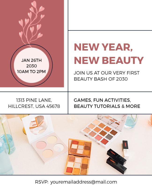 Chic Pastel Pink New Year Beauty Bash Invitation Poster Template