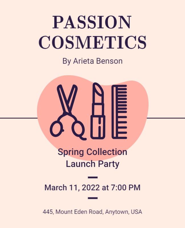 Chic Pastel Spring Cosmetics Launch Party Poster Template