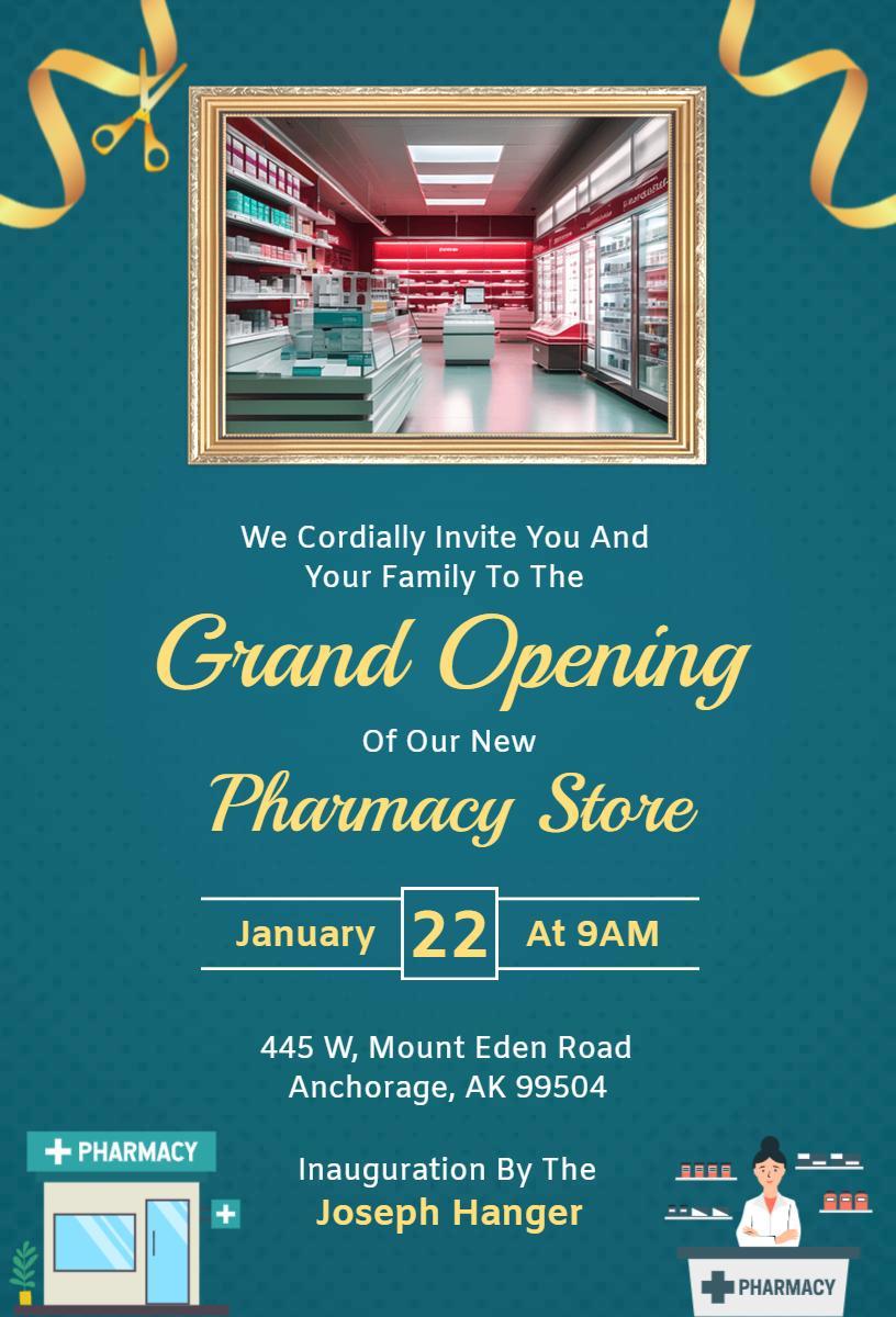 Chic Pharmacy Store Grand Opening Celebration Invitation Template