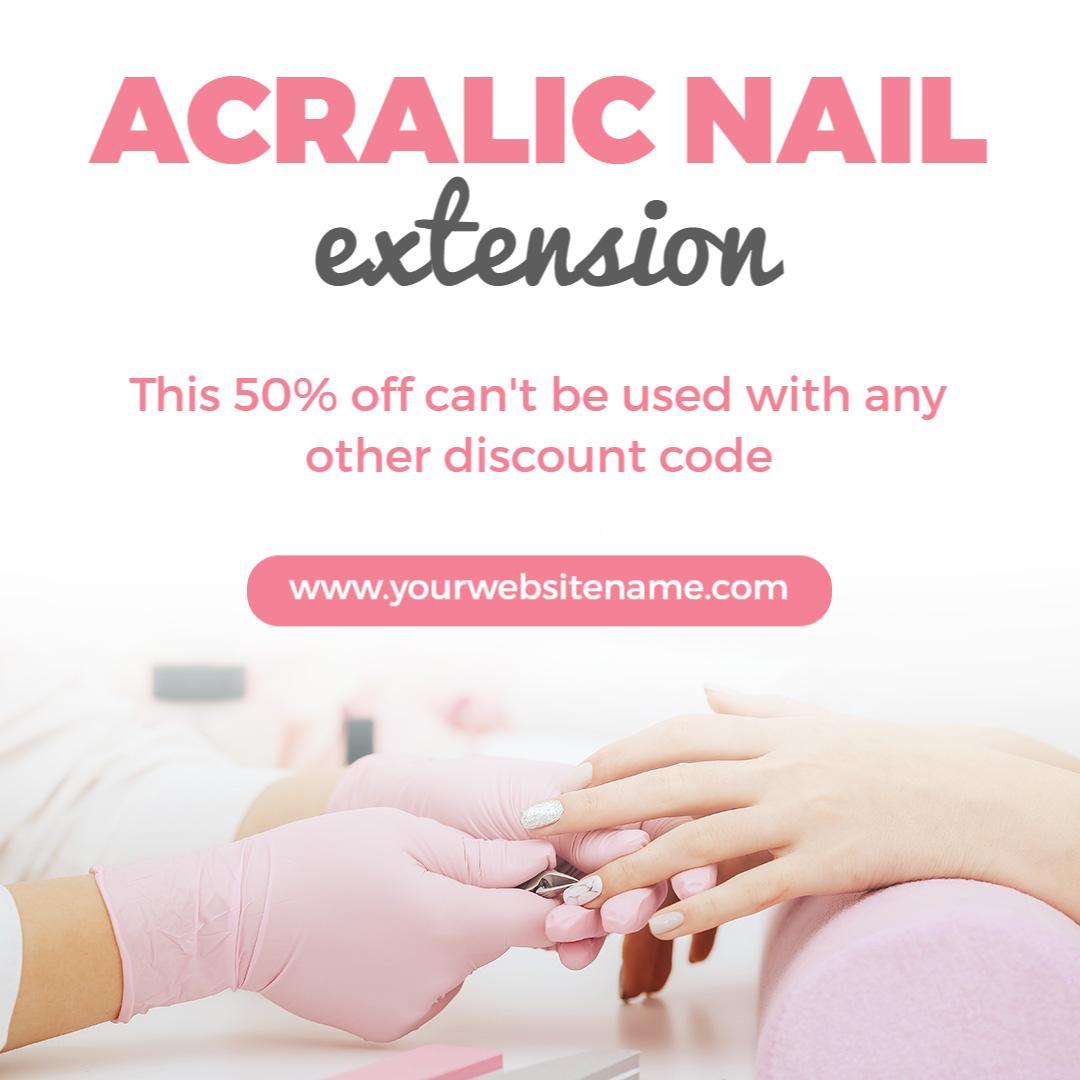 Chic Pink Acrylic Nail Extension Promotion with Discount Offer Ad Template