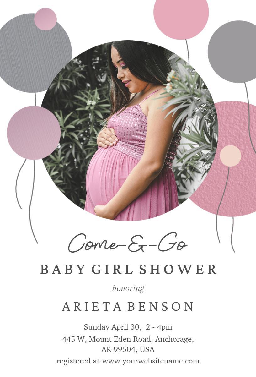 Chic Pink Balloons Baby Girl Shower Celebration Invitation Template