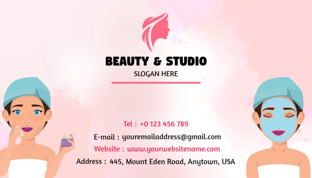 Chic Pink Beauty Studio with Elegant Illustrations Business Card Template
