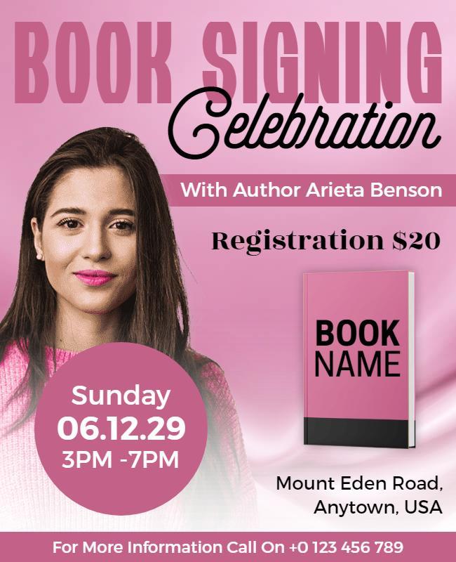 Chic Pink Book Signing Celebration Event Flyer Template