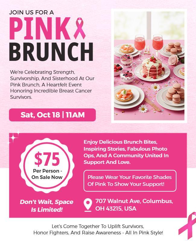 Chic Pink Brunch Invitation for Breast Cancer Awareness Flyer Template