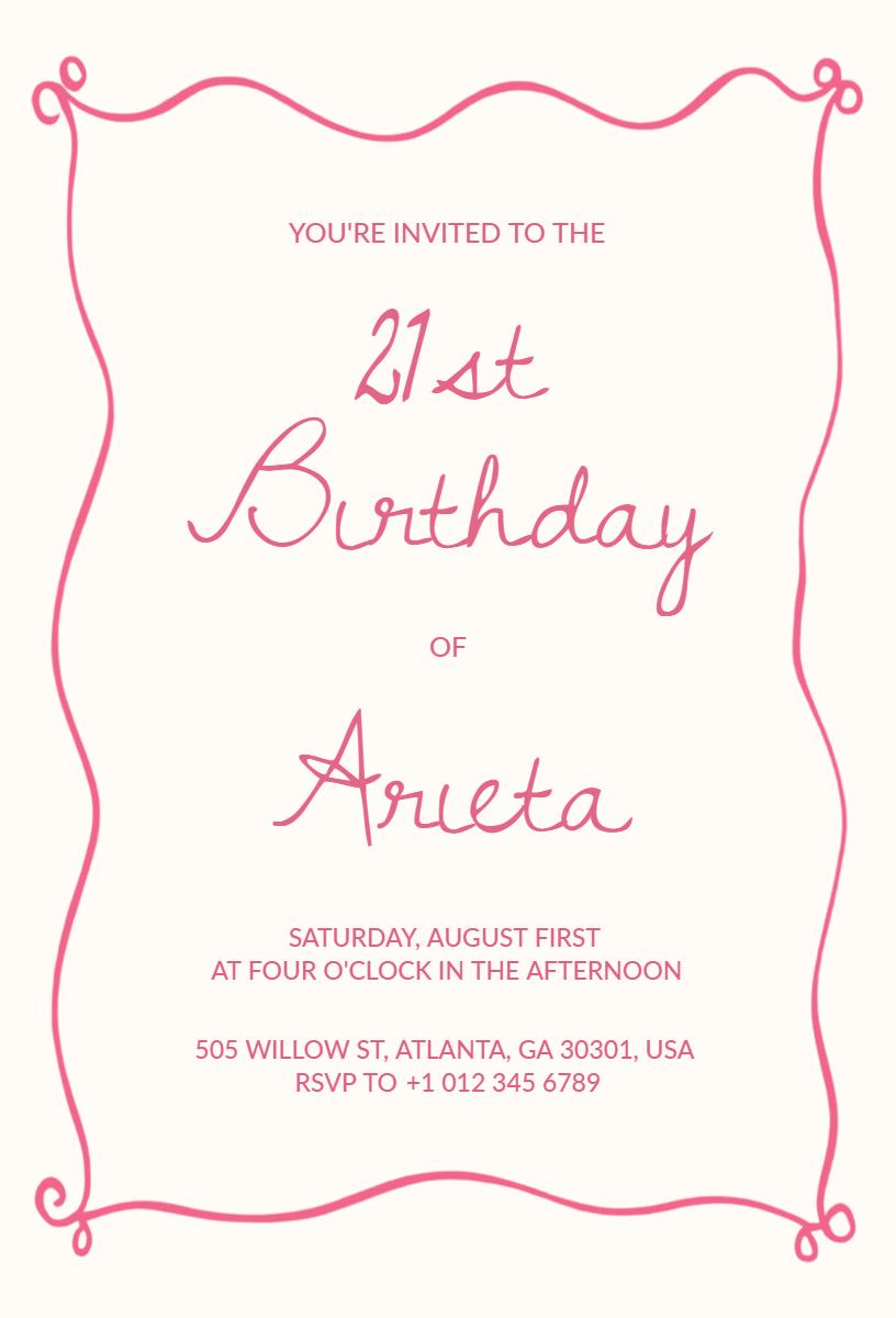 Chic Pink Elegant 21st Birthday Celebration Invitation Template