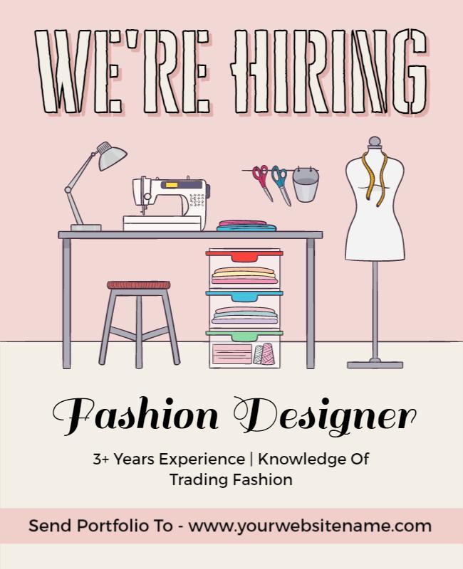 Chic Pink Fashion Designer Job Hiring Announcement Poster Template