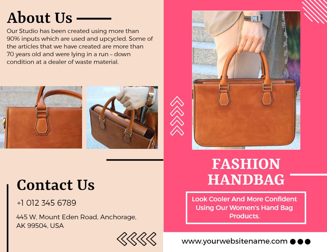 Chic Pink Fashion Handbag Collection Bi Fold Brochure Template