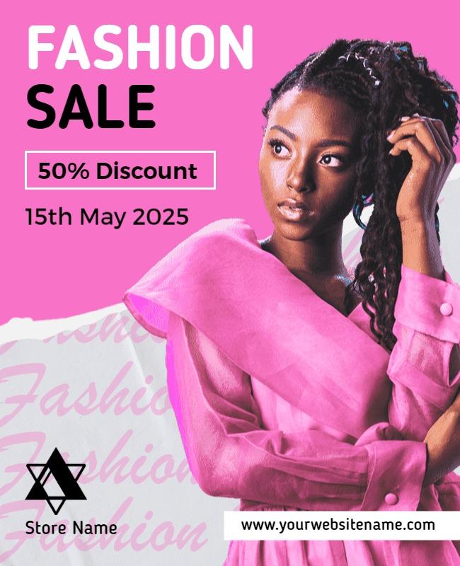 Chic Pink Fashion Sale with 50% Discount Flyer Template