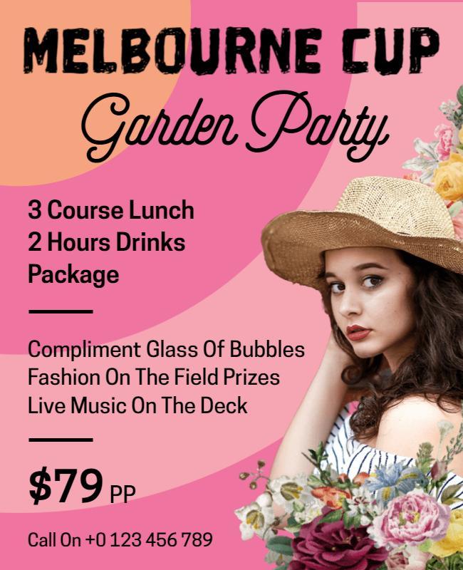 Chic Pink Floral Melbourne Cup Garden Party Flyer Template