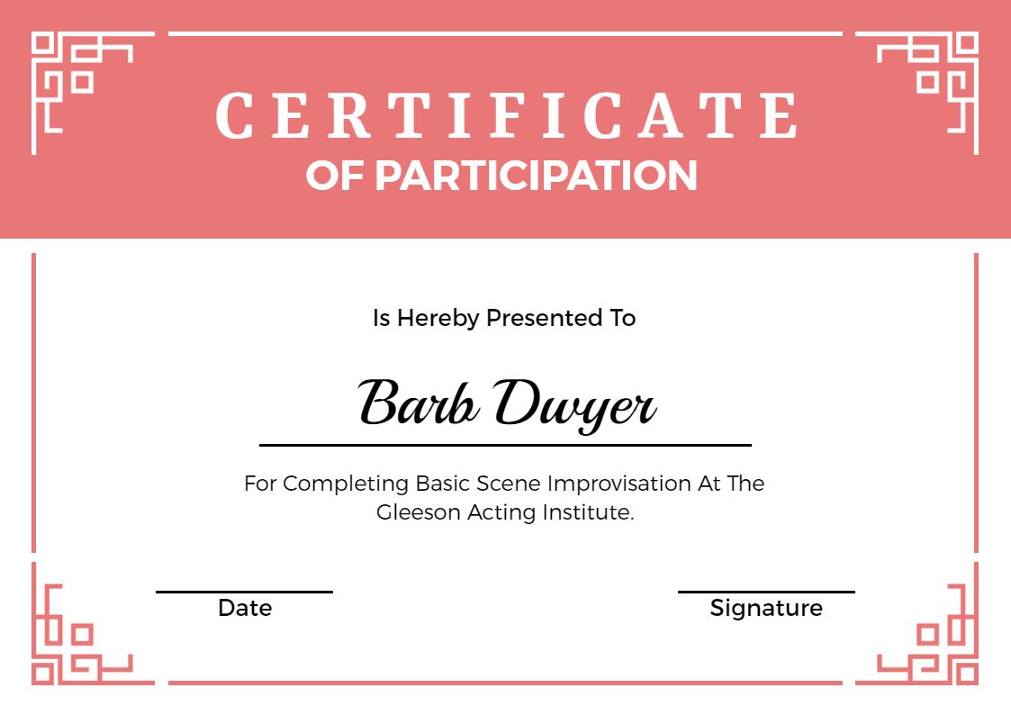 Chic Pink Geometric Design for Acting Class Participation Certificate Template