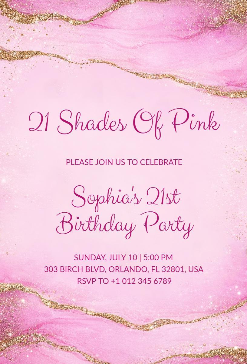 Chic Pink Glam 21st Birthday Celebration Invitation Template