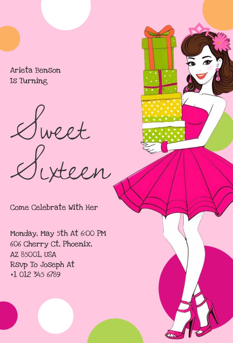 Chic Pink Glamorous Sweet 16 Birthday Invitation Template