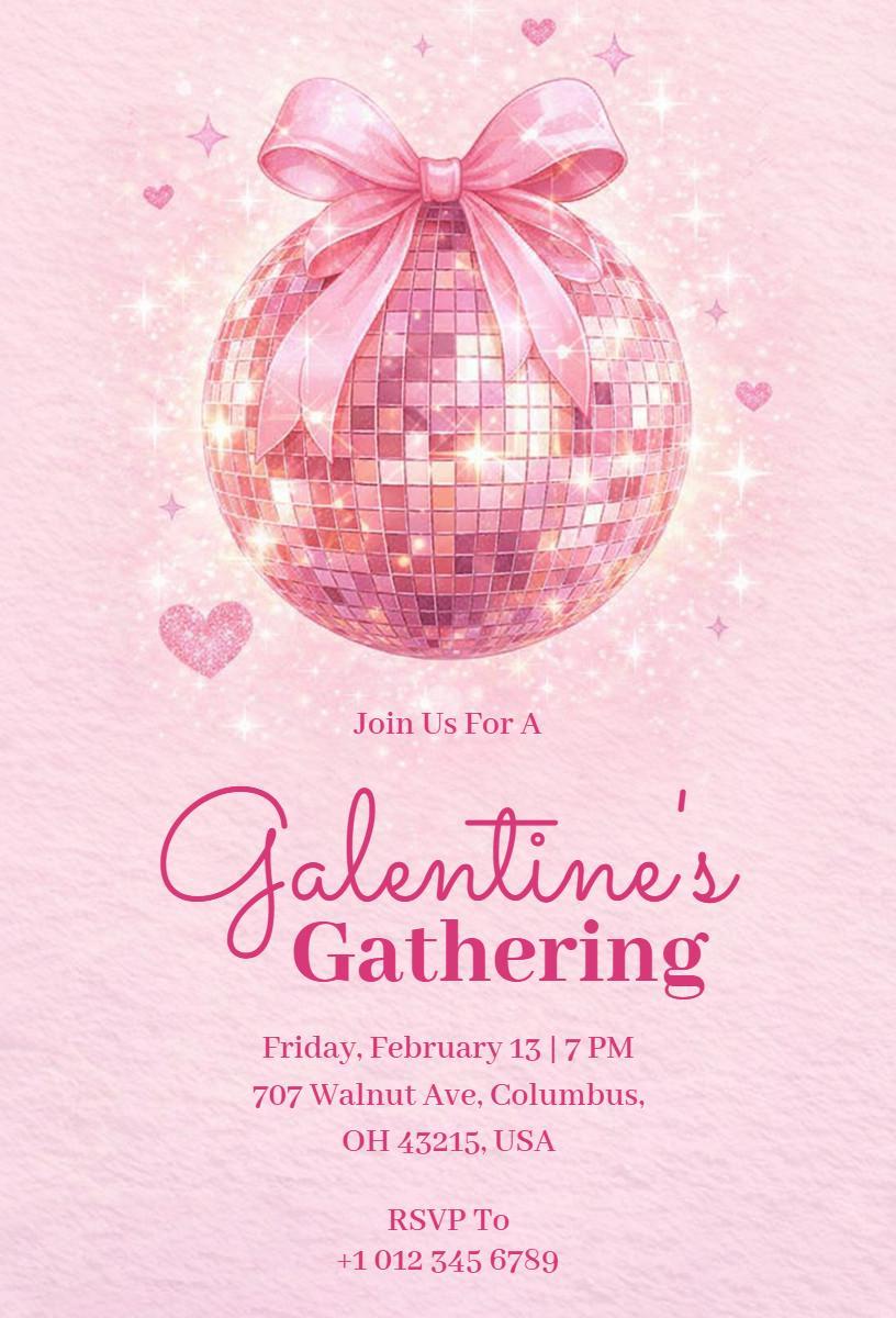 Chic Pink Glitter Galentine's Day Celebration Invitation Template