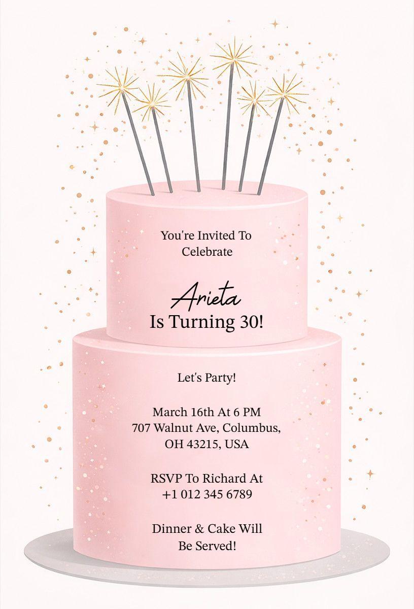 Chic Pink Glittery 30th Birthday Celebration Invitation Template