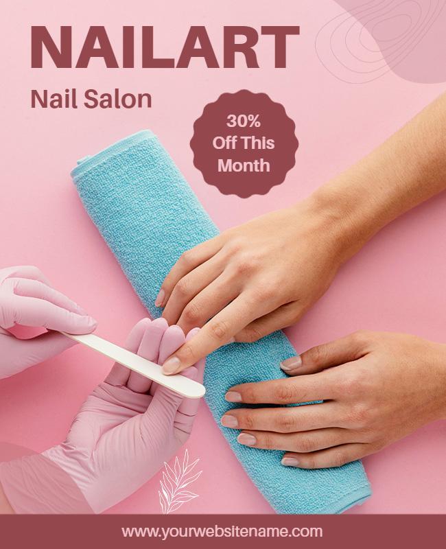 Chic Pink Nail Art Salon Promotion with Discount Poster Template