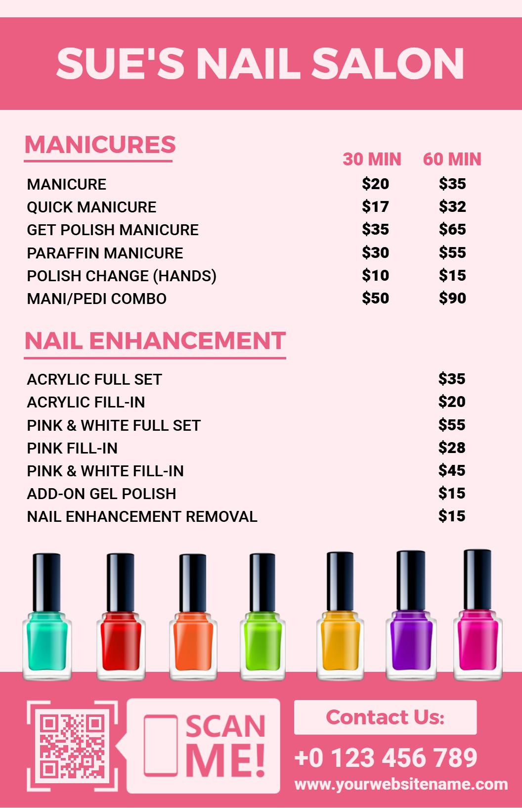 Chic Pink Nail Salon Service Offerings Menu Template