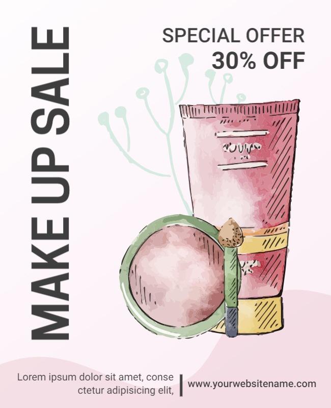 Chic Pink Watercolor Makeup Sale Poster Template