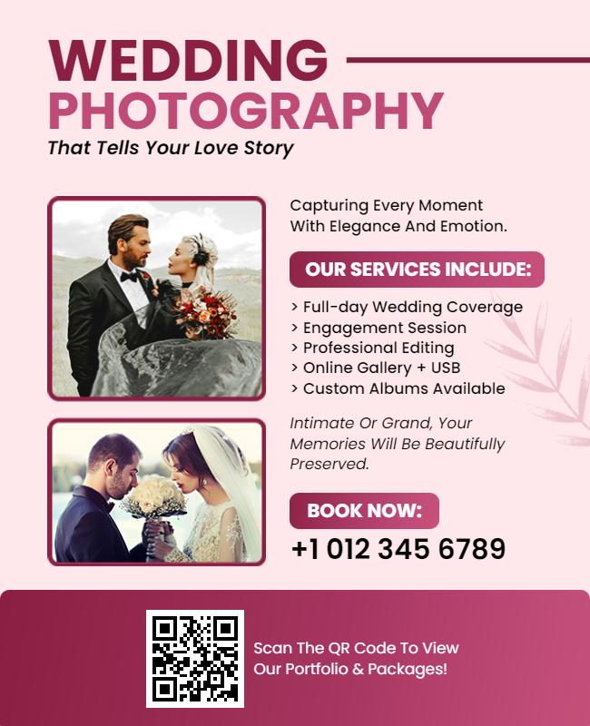 Chic Pink Wedding Photography Service Promotional Flyer Template