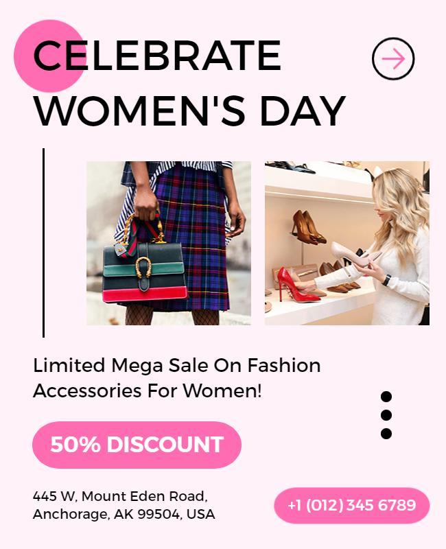 Chic Pink Women's Day Fashion Accessories Sale Poster Template