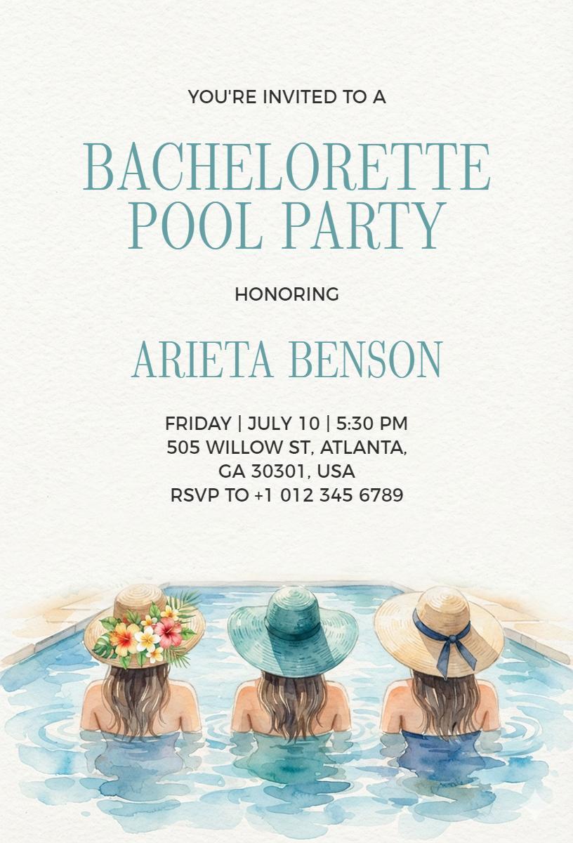 Chic Poolside Bachelorette Party Celebration Invitation Template