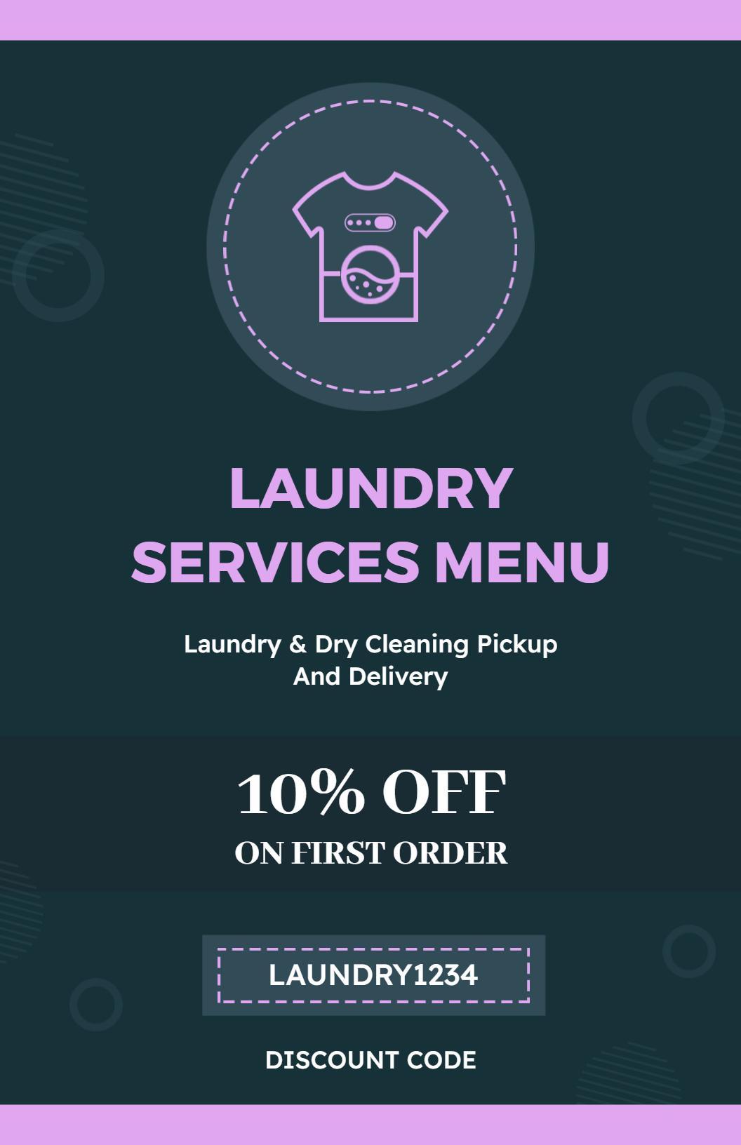 Chic Purple and Black Laundry Services Discount Menu Template