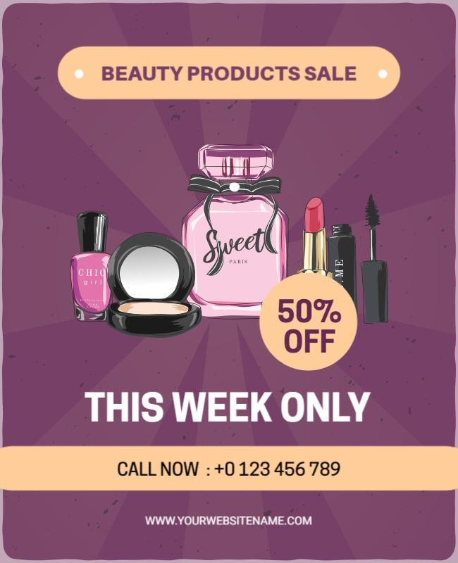 Chic Purple Beauty Products Sale with Discount Poster Template