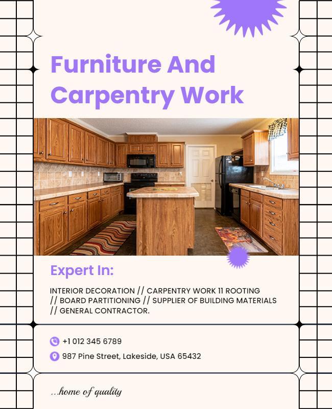 Chic Purple Modern Furniture and Carpentry Work Poster Template