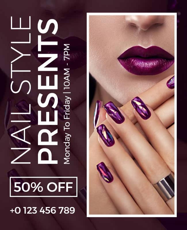Chic Purple Nail Art Promotion for Stylish Salon Poster Template
