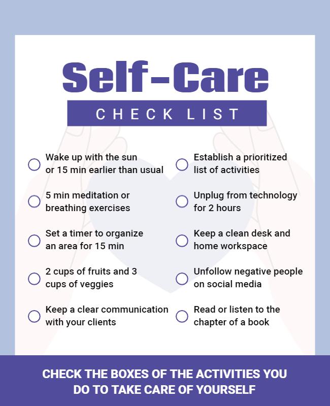 Chic Purple Self-Care Activities Checklist Flyer Template