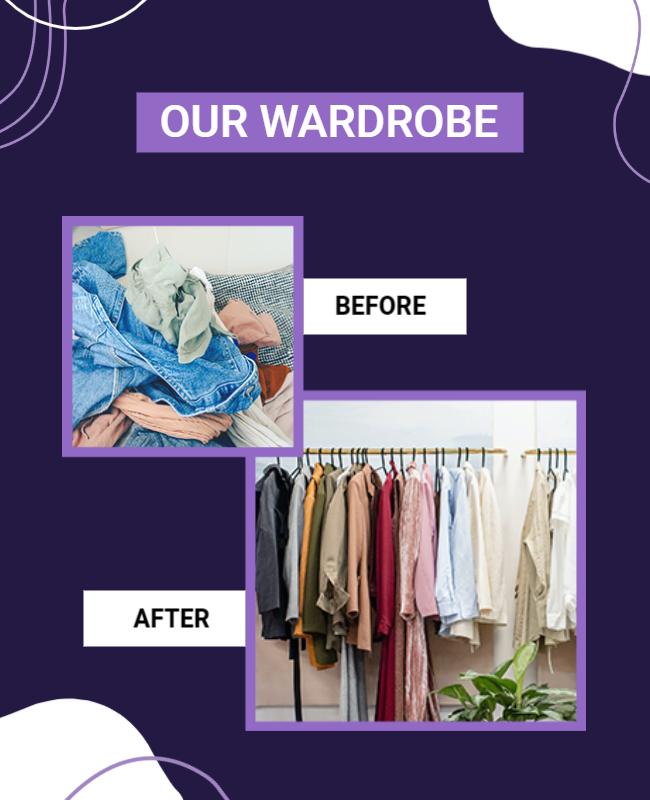 Chic Purple Wardrobe Organization Transformation Poster Template