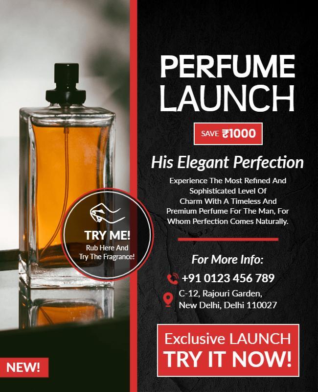 Chic Red and Black Elegant Perfume Launch Poster Template