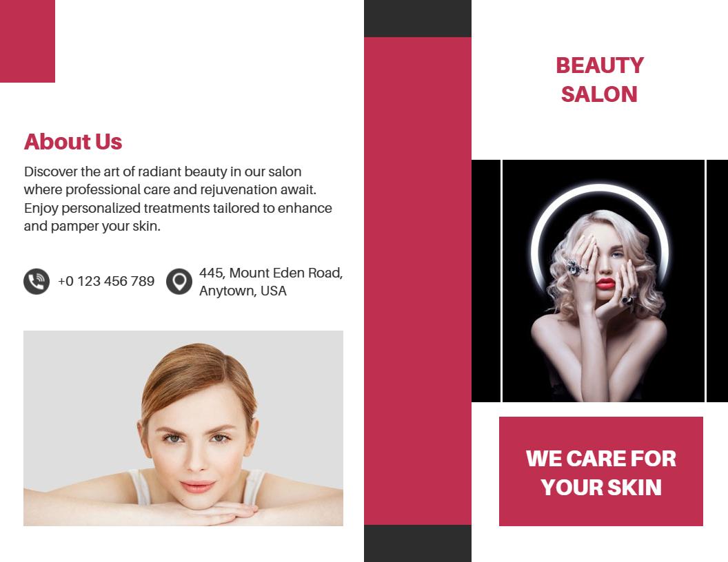 Chic Red and White Beauty Salon Personal Care Brochure Template