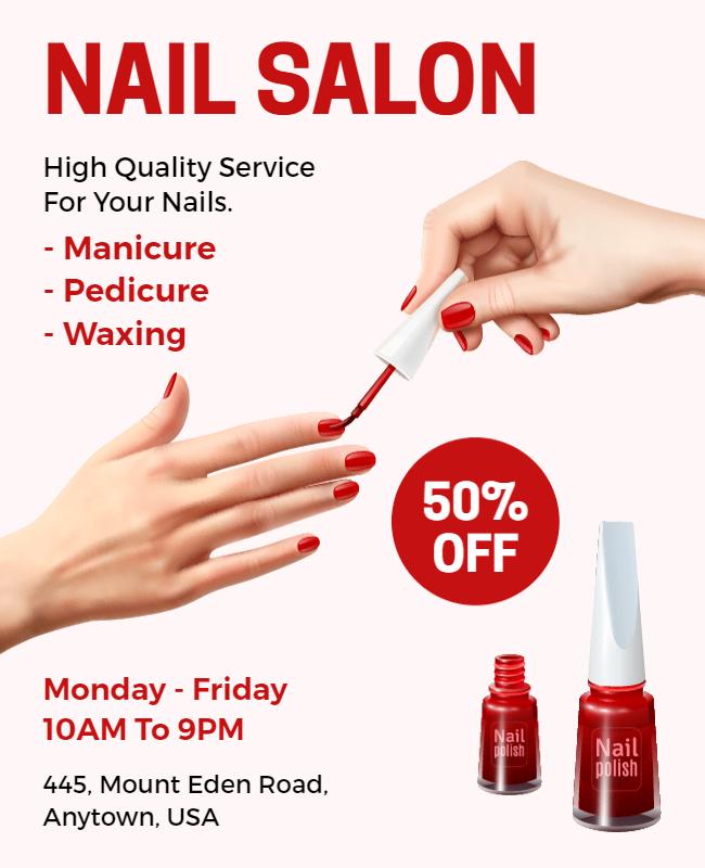 Chic Red Nail Salon Service Promotion Poster Template