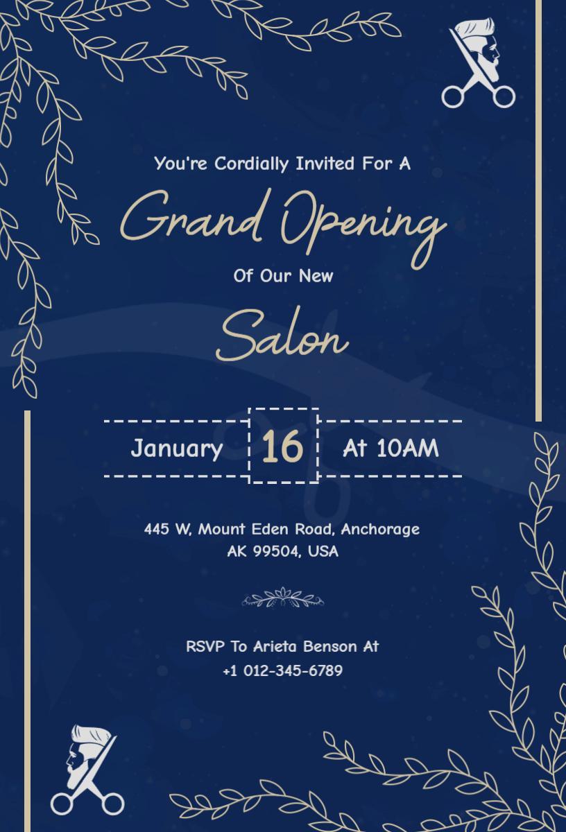 Chic Salon Grand Opening Celebration Invitation Template