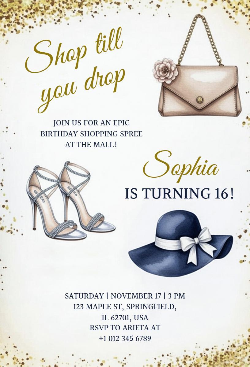 Chic Shopping Spree Sweet 16 Birthday Invitation Template