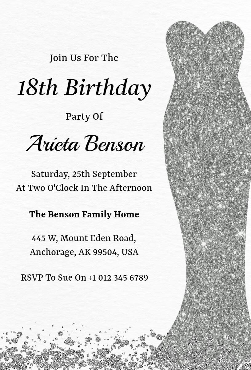 Chic Silver Glitter 18th Birthday Celebration Invitation Template