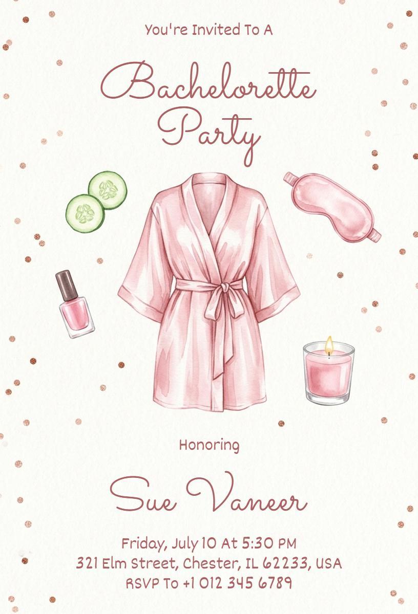 Chic Spa Day Pink Bachelorette Party Invitation Template
