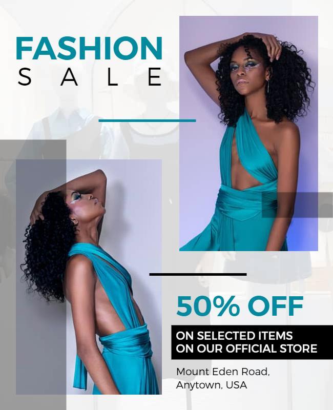 Chic Teal Fashion Sale with Bold Discount Flyer Template