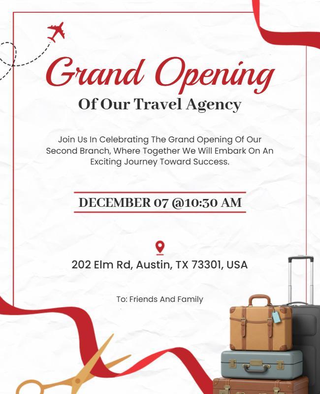 Chic Travel-themed Grand Opening Celebration Flyer Template