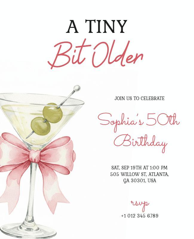Chic Wine Glass Tini Bit Older Birthday Party Flyer Template