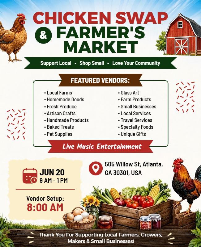 Chicken Swap and Farmer's Market Event Flyer Template