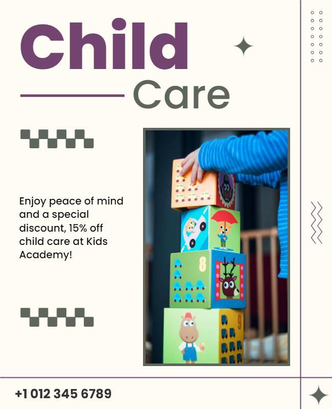 Playful Purple Child Care Discount Promotion Flyer Template