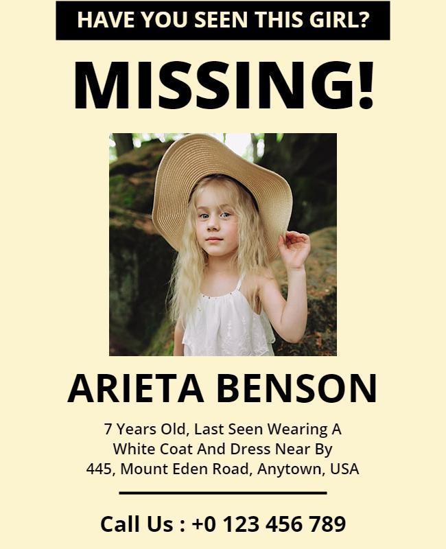 Child Missing Person Alert Flyer Template