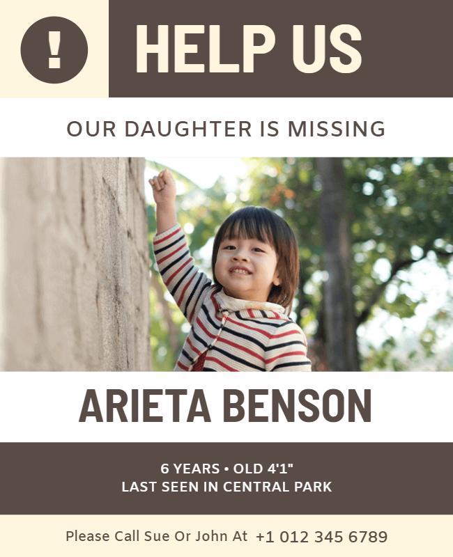 Urgent Missing Child Alert Help Us Flyer Template