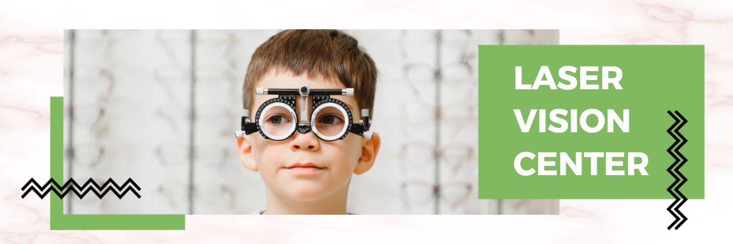 Child Wearing Glasses with Green Theme Laser Vision Center Banner Template